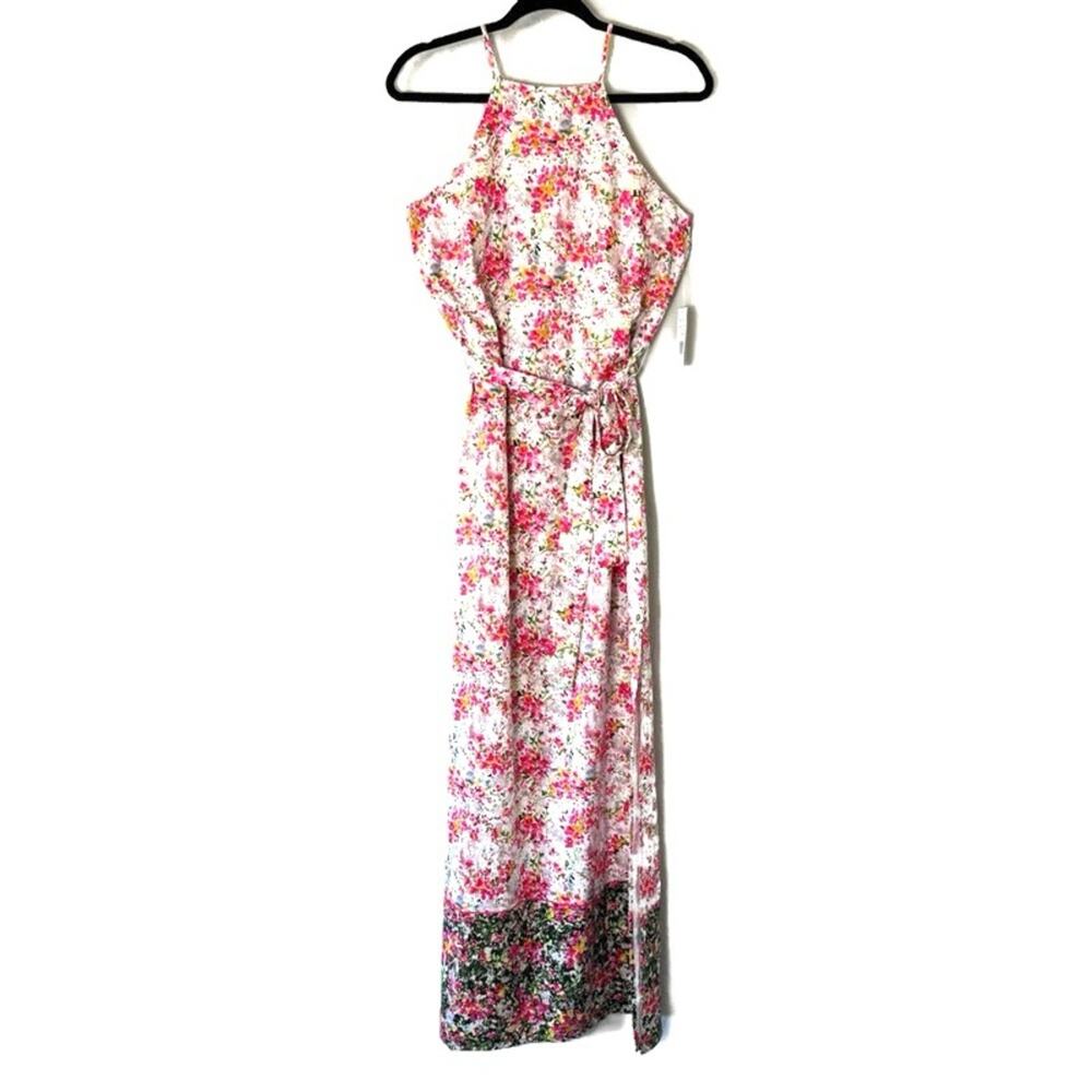 New Alexia Admor Monica Floral Print Belted Halter Maxi Dress Size Medium